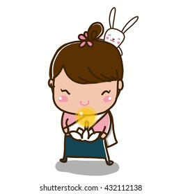 vector illustration of cute cute-thai-girl cartoon drawing style