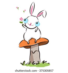 vector illustration of cute cute-white-rabbit cartoon drawing style