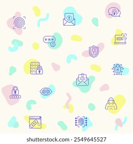 Vector illustration of a cute cyber security. Collection of protection, virus, hacking, hacker, bug, antivirus, cyber lock, network, spam and other elements. Isolated on beige.