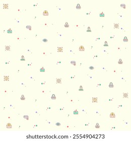 Vector illustration of a cute cyber security. Collection of protection, virus, hacking, hacker, bug, antivirus, cyber lock, network, spam and other elements. Isolated on beige.
