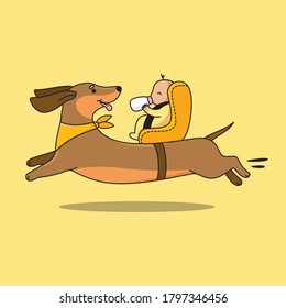 Vector illustration cute dachshund with baby chair