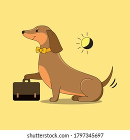 Vector illustration cute dachshund with briefcase