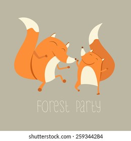 Vector illustration of cute dancing foxes.