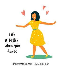 Vector illustration of cute dancing girl and inspiration text