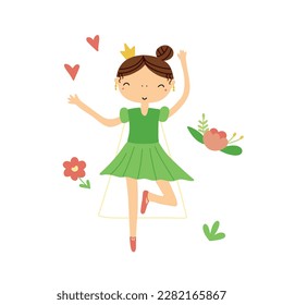 Vector illustration of a cute dancing princess for nursery and textile decoration