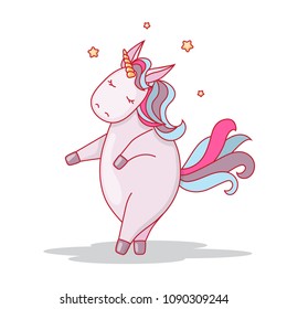 Vector Illustration With Cute Dancing Unicorn.
