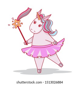 Vector illustration with cute dancing unicorn. Unicorn ballerina.