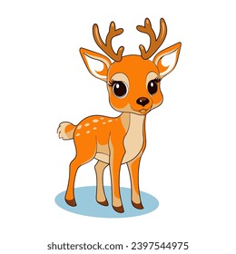  Ilustración vectorial del lindo estilo de dibujos animados de ciervos Icono plano