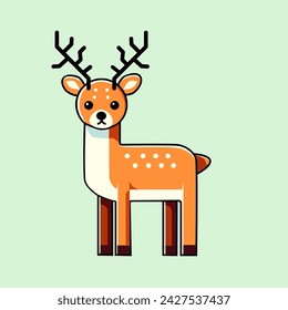 vector illustration of cute deer in cartoon and flat style