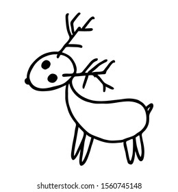 Vector illustration. Cute deer on a white background. Christmas decoration design element. Ideal for children and baby projects. Hand drawn doodle clipart.