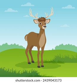 Vector illustration of a cute deer on a cartoon background for children's posters, alphabet, learning