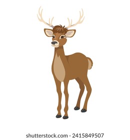 Vector illustration of a cute deer, red deer, Fallow deer. The drawing for a children's poster, postcard, alphabet