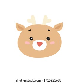 Vector Illustration of a cute deer's face.  Isolated on white background. Forest funny animal.