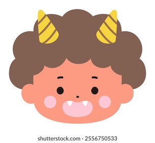 Vector illustration of a cute demon face. Setsubun, horns