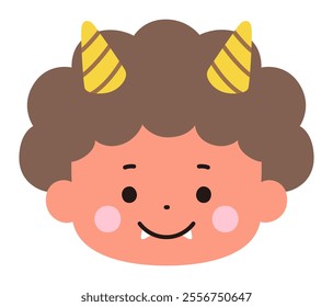 Vector illustration of a cute demon face. Setsubun, horns