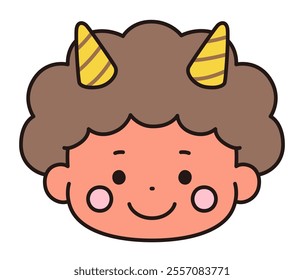 Vector illustration of a cute demon face. Setsubun, horns