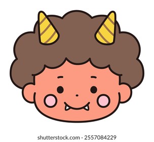 Vector illustration of a cute demon face. Setsubun, horns