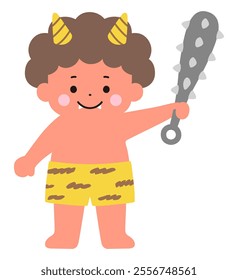 Vector illustration of a cute demon. Setsubun, horns, golden club