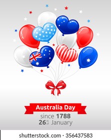 VECTOR illustration. Cute design for Australia Day. Balloons, bow and stars, Australia flag in kind of ballons. Enjoy more quality good illustrations in my portfolio! Australia independence day.