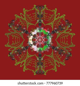 Vector illustration. Cute design. Christmas background with snowflakes abstract background. Holiday design for Christmas, New Year fashion prints. Red, green and gray snowflakes.