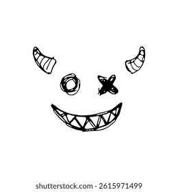 vector illustration of cute devil facial expression hand drawn black and white style