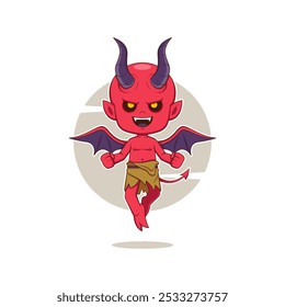 Vector illustration of a cute devil with horns in cartoon style. Suitable for stickers, t-shirt screen printing, etc.