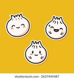 Vector illustration of cute dimsum with various expressions isolated on orange background