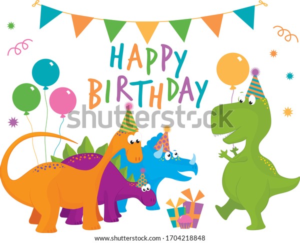 Vector Illustration Cute Dinosaur Birthday Party Stock Vector (royalty 