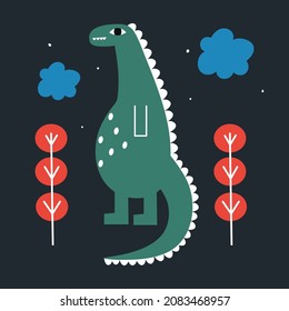 Vector illustration of a cute dinosaur in cartoon style.