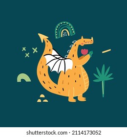Vector illustration with cute dinosaur. Perfect for kids print