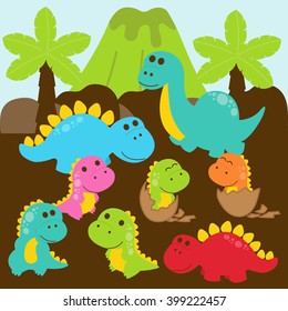 Vector illustration of cute dinosaurs