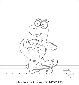 Vector illustration of cute dinosaurs on skate board. Cartoon isolated vector illustration, Creative vector Childish design for kids activity colouring book or page.