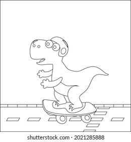 Vektorgrafik süßer Dinosaurier auf Skateboard. Cartoon einzelne Vektorgrafik, Kreative Vektorgrafik Kinderdesign für Kinder Aktivität Farbbuch oder Seite.