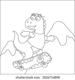 Vector illustration of cute dinosaurs on skate board. Cartoon isolated vector illustration, Creative vector Childish design for kids activity colouring book or page.