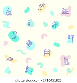 Ilustración vectorial de un lindo ícono de Pictogramas de Personas de Discapacidad. Colección de atención médica para discapacitados, herramientas médicas, equipo, figura de palo, muletas, silla de ruedas, bastón, silla de ruedas eléctrica