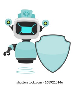 Vector illustration of cute doctor robot with shield.Vector illustration.