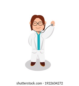 Vector illustration of Cute Doctor use 
stethoscope.Good for health and medical content. Flat cartoon flat design mascot.