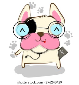 vector illustration of cute  doctor-bulldog cartoon drawing style