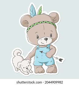 Vector Illustration Of A Cute Dog And Baby Bear Indian.