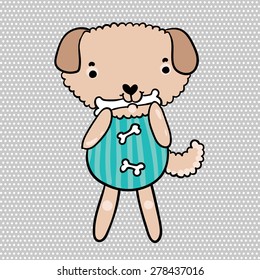 vector illustration of a cute dog with bone in mouth on light  background