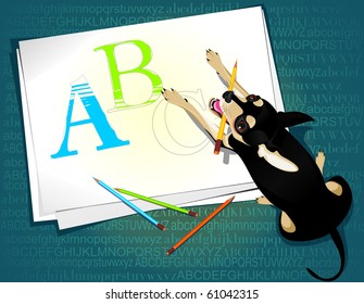 Vector illustration of the cute dog and capital letters