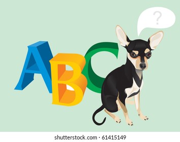 Vector illustration of the cute dog and capital letters