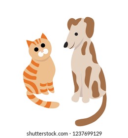 Vector illustration of cute dog and cat in cartoon style.Isolated elements 