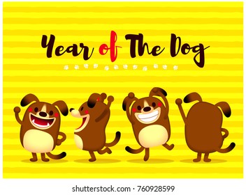 Vector illustration of cute dog characters for greeting card, happy new year card.