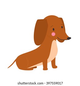 Vector illustration of cute dog dachshund. Nice puppy for greeting card, pet shop or veterinary clinics. Dog dachshund is sitting