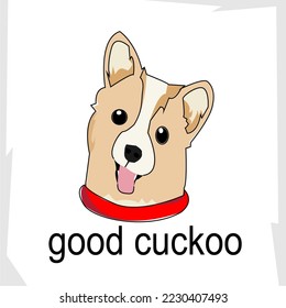 vector illustration  of cute dog design with red collar, simple design for animal logo