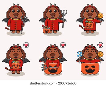 Vector illustration of cute Dog with Devil costume. Dog character vector design. Good for label, sticker, clipart.