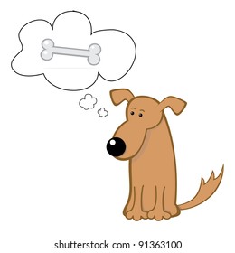 Vector illustration of cute dog is dreaming of the bone