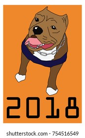 Vector illustration cute dog Happy New Year 2018