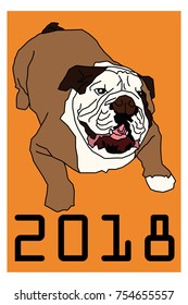 Vector illustration cute dog Happy New Year 2018
